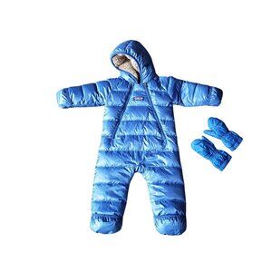 Patagonia Infant Blue Hooded Down Bunting Snowsuit With Mittens - Size 3-6M